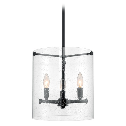 Bransel Matte Black Pendant with Cylindrical Shade by Satco Lighting