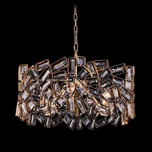 Allegri Lighting Allegri Crystal Inclanata Winter Brass Pendant Light with Drum Shade 038155-044-FR001