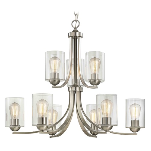Dalton 9-Light Chandelier in Satin Nickel with Clear Cylinder Glass
