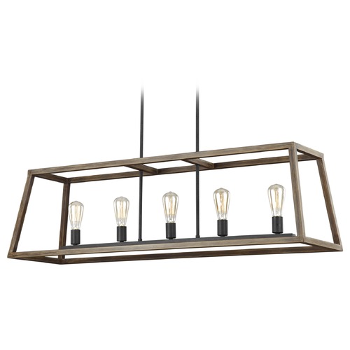 Gannet Weathered Oak Wood & Antique Forged Iron Island Light by Visual Comfort Studio