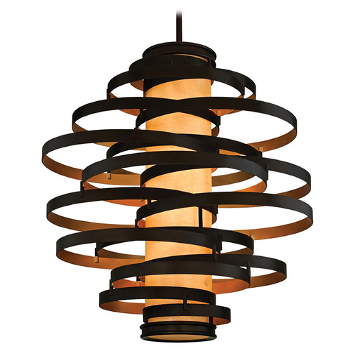Corbett Lighting Vertigo Bronze Leaf & Gold Leaf LED Pendant Light with Cylindrical Shade