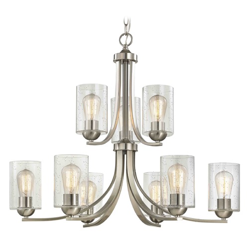 Seeded Glass Chandelier Satin Nickel  2-Tier 9 Lt
