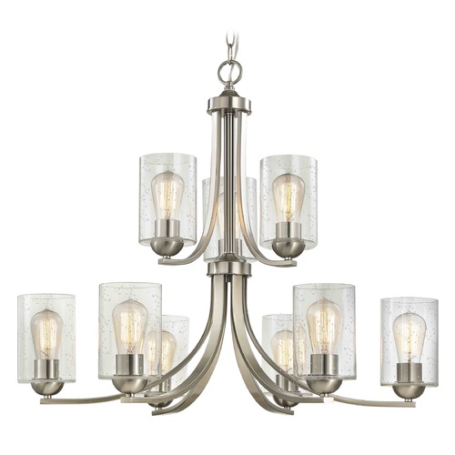 Design Classics Lighting Seeded Glass Chandelier Satin Nickel  2-Tier 9 Lt 586-09 GL1041C