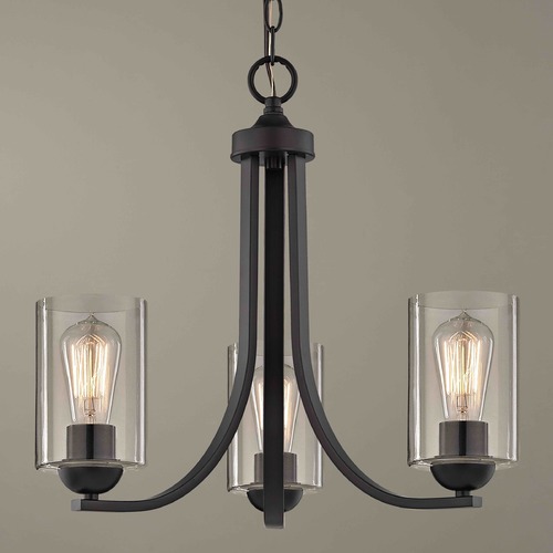 Dalton 3-Light Chandelier in Bronze with Clear Cylinder Glass