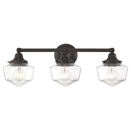 Design Classics Lighting Clear Glass Schoolhouse Bathroom Light Bronze 3 Light 23.125 Inch Length WC3-220 GF6-CL