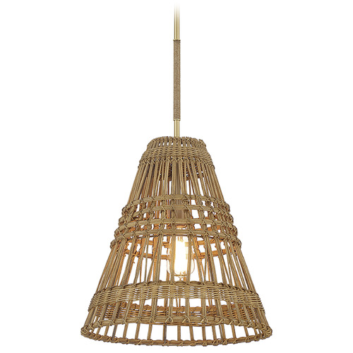 Meridian 16-Inch Wide Pendant in Natural Brass & Rattan by Meridian M7035NRNB