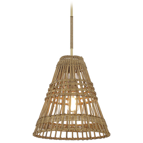 16-Inch Wide Pendant in Natural Brass & Rattan by Meridian