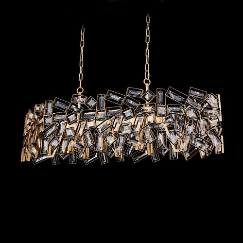 Allegri Crystal Inclanata Winter Brass Island Light with Oval Shade