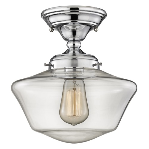 Design Classics Lighting 10-Inch Schoolhouse Chrome Clear Glass Semi-Flush Ceiling Light FAS-26 / GA10-CL