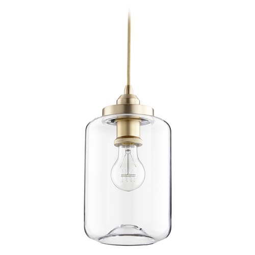 Aged Brass Pendant with Cylindrical Shade by Quorum Lighting