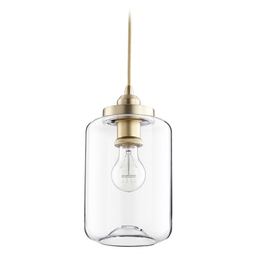 Quorum Lighting Aged Brass Pendant with Cylindrical Shade by Quorum Lighting 846-80