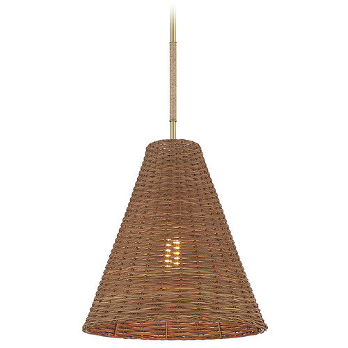 Meridian 16-Inch Wide Pendant in Natural Brass & Rattan by Meridian M7036NRNB