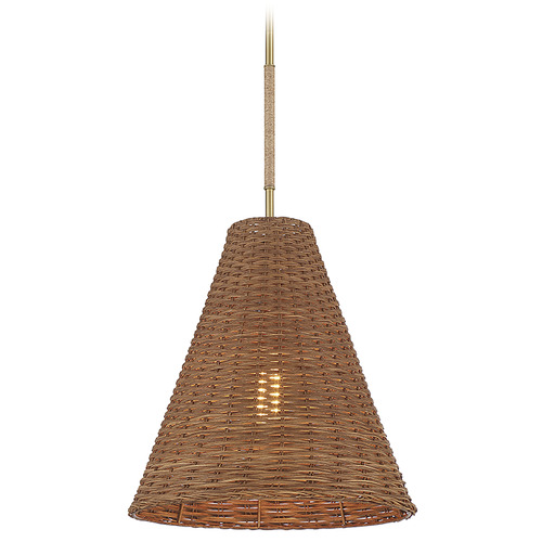 16-Inch Wide Pendant in Natural Brass & Rattan by Meridian
