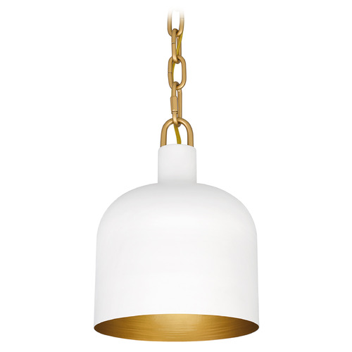 Quoizel Lighting Raquel Matte White & Gold Accents Mini-Pendant Light with Bowl / Dome Shade