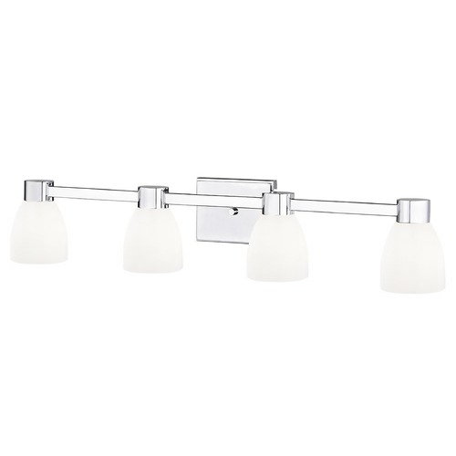 Design Classics Lighting 4-Light Shiny White Glass Bathroom Vanity Light Chrome 2104-26 GL1024MB