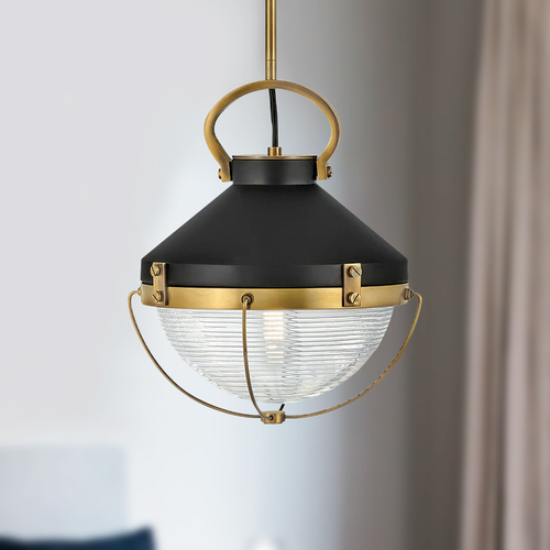 Crew 12-Inch Heritage Brass & Black Pendant by Hinkley Lighting