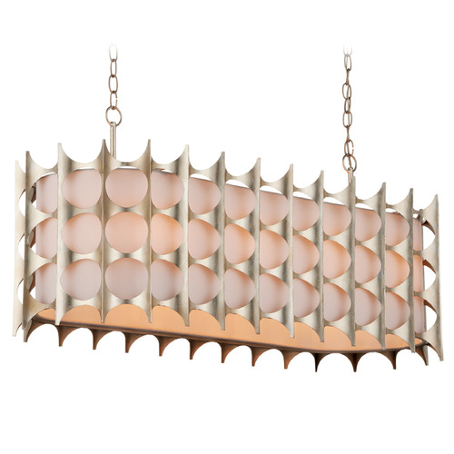 Currey and Company Bardi Silver Leaf Island Light with Oval Shade
