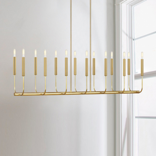 Visual Comfort Studio Collection ED Ellen-DeGeneres 14-Light Brianna Burnished Brass Linear Chandelier by Visual Comfort Studio EC10614BBS