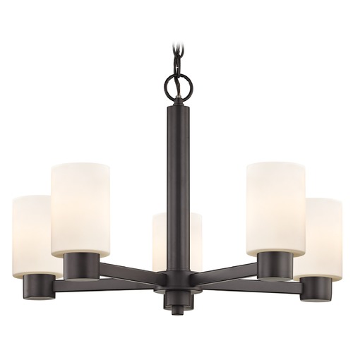 Vashon 5-Light Chandelier in Bronze with Satin White Cylinder Glass