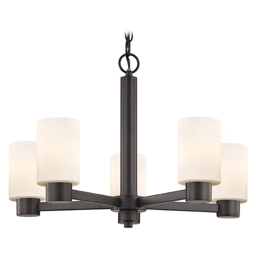 Design Classics Lighting Vashon 5-Light Chandelier in Bronze with Satin White Cylinder Glass 2105-220 GL1028C