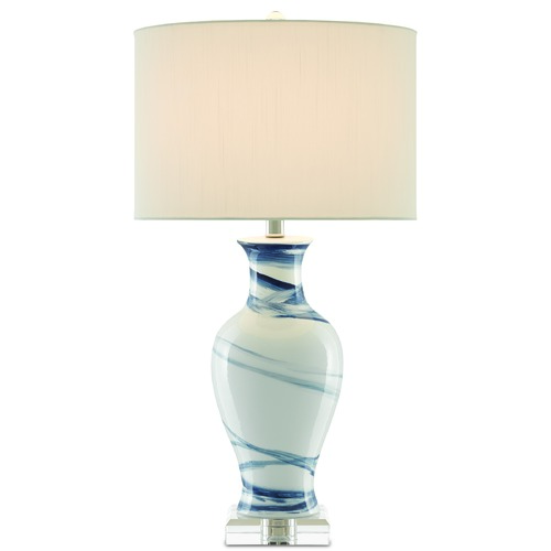 Currey and Company Lighting Currey and Company Hanni White / Blue Table Lamp with Drum Shade 6000-0316