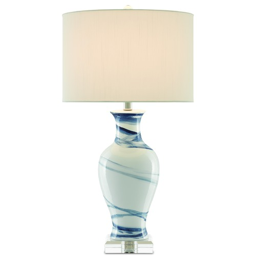 Currey and Company Hanni White / Blue Table Lamp with Drum Shade