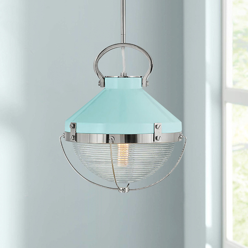 Hinkley Crew 12-Inch Polished Nickel & Robins Egg Blue Pendant by Hinkley Lighting 4847PN-REB