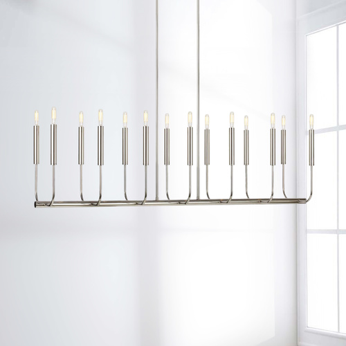 Visual Comfort Studio Collection ED Ellen-DeGeneres 14-Light Brianna Polished Nickel Linear Chandelier by Visual Comfort Studio EC10614PN