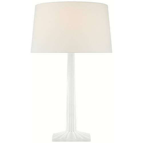 Visual Comfort Signature Collection Strie Plaster White Table Lamp with Drum Shade