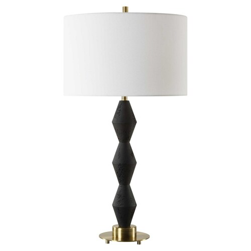 The Uttermost Company Threefold Black & Antique Brass Table Lamp with Drum Shade