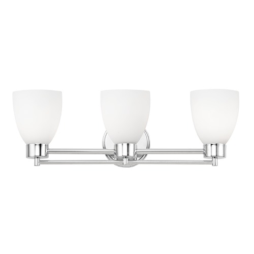 Modern Bathroom Light with White Glass in Chrome Finish