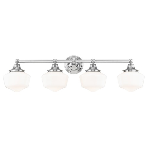 Design Classics Lighting Schoolhouse Bathroom Light Chrome White Opal Glass 4 Light 31.625 Inch Length WC4-26 GF6
