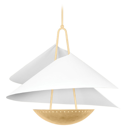 Corbett Lighting Carini Vintage Gold Leaf & Gesso White Pendant Light with Bowl / Dome Shade