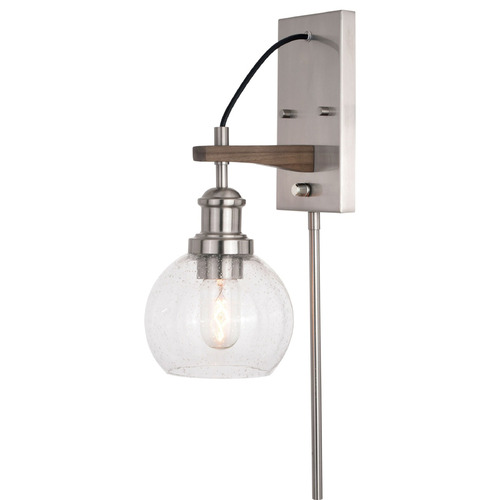 Vaxcel Lighting Avondale Satin Nickel & Dark Sycamore Plug and Cord Wall Lamp
