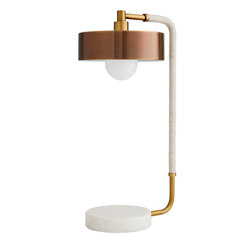 Aaron Table Lamp in Brass, Cream Leather & Marble by Arteriors Home