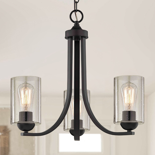 Dalton 3-Light Chandelier in Bronze with Seeded Cylinder Glass