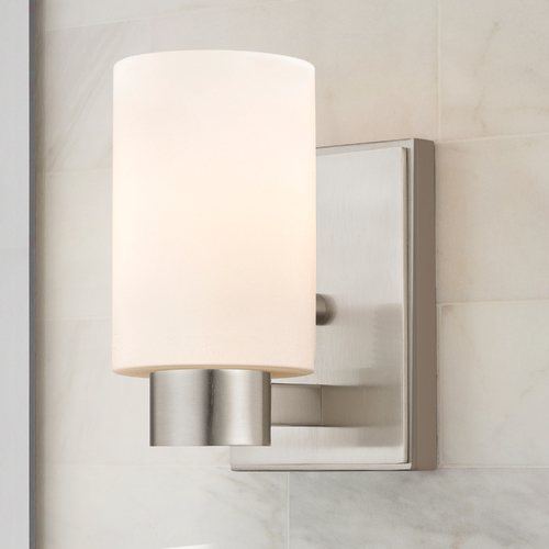 Satin White Glass Sconce Satin Nickel