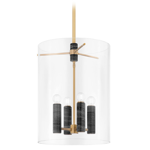 Corbett Lighting Adonis Vintage Brass & Black Marble LED Pendant Light with Cylindrical Shade