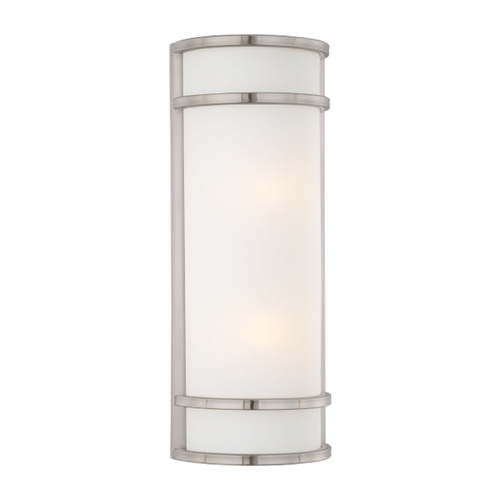 Outdoor Wall Light with White Glass in Brushed Stainless Steel by Minka Lavery