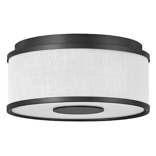 Hinkley Halo Small LED Flush Mount in Black & Off White Linen by Hinkley Lighting 42006BK