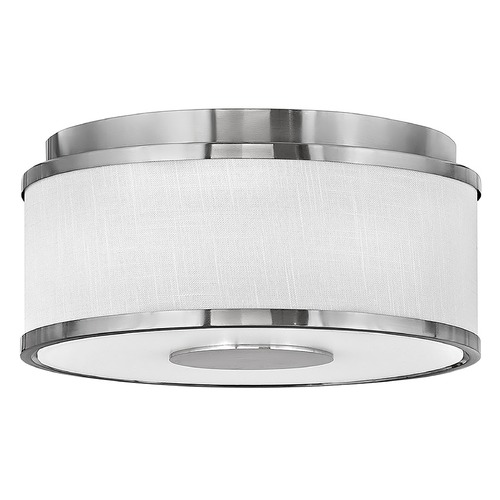 Hinkley Halo Small LED Flush Mount in Nickel & Off White Linen by Hinkley Lighting 42006BN
