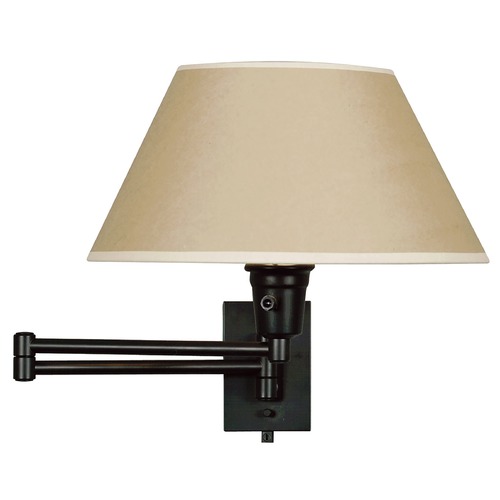 Kenroy Home Lighting Modern Swing Arm Lamp with Brown Tones Paper Shade in Matte Black Finish 30110BLKP