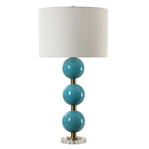 The Uttermost Company Palawan Blue & Antique Brass Table Lamp with Drum Shade