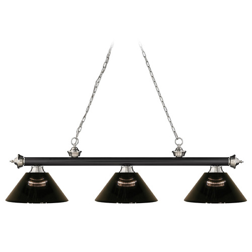 Z-Lite Z-Lite Cordon Matte Black and Brushed Nickel Billiard Light with Conical Shade 2306-3MB-BN-ARS