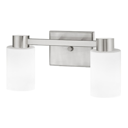 Design Classics Lighting 2-Light White Glass Bathroom Vanity Light Satin Nickel 2102-09 GL1028C
