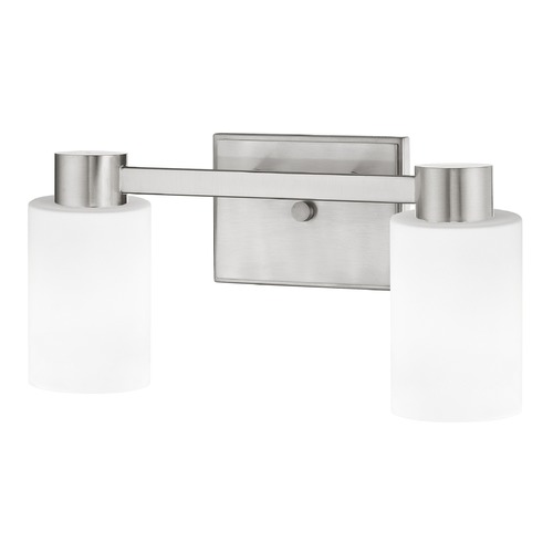 2-Light White Glass Bathroom Vanity Light Satin Nickel