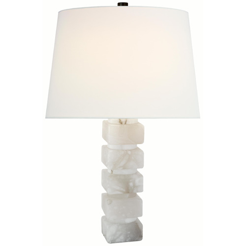 Visual Comfort Signature Collection Chunky Alabaster Table Lamp with Drum Shade