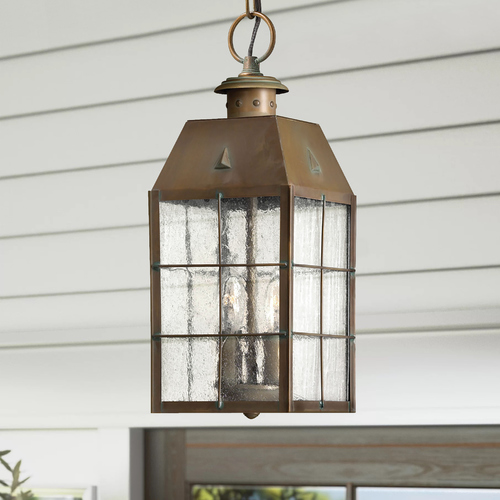 Hinkley Seeded Glass Outdoor Hanging Light Brass Hinkley 2372AS