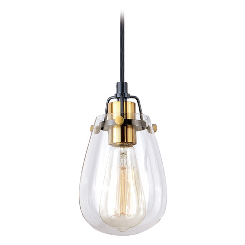 Vaxcel Lighting Kassidy Black & Natural Brass Mini-Pendant Light with Teardrop Shade