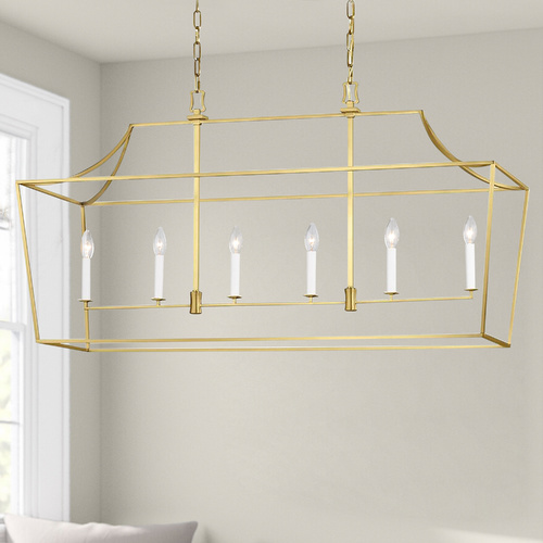 Chapman & Meyers Southold Burnished Brass Linear Hanging Lantern by Visual Comfort Studio